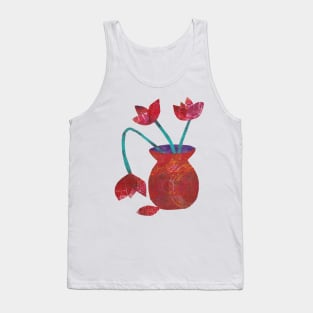 Red tulips in vase mixed media collage Tank Top